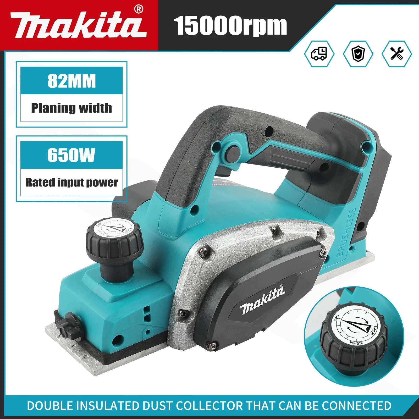 Planer Handheld Electric - DKP180 ブラシレス コードレス 電気鉋。充電式で、マキタ18Vバッテリーに対応した、手動式の木工用工具。