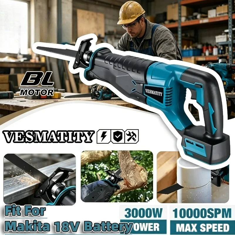 Reciprocating Saw Cordless - ブラシレスコードレスレシプロソー ポータブル電動工具 レシプロソー マキタ18Vバッテリー用ソーブレード4枚付き