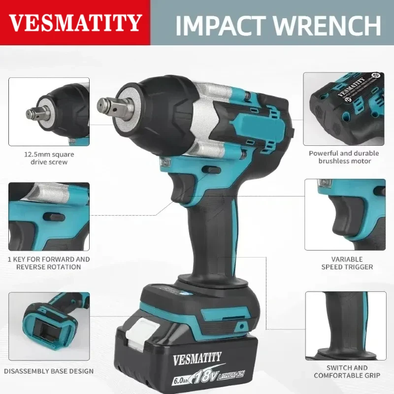 Power Tools Battery Repair - DTW700コードレス1000N.mインパクトレンチ ブラシレス電動レンチ 自動車修理用電動工具 マキタ18V 20Vバッテリーピン用