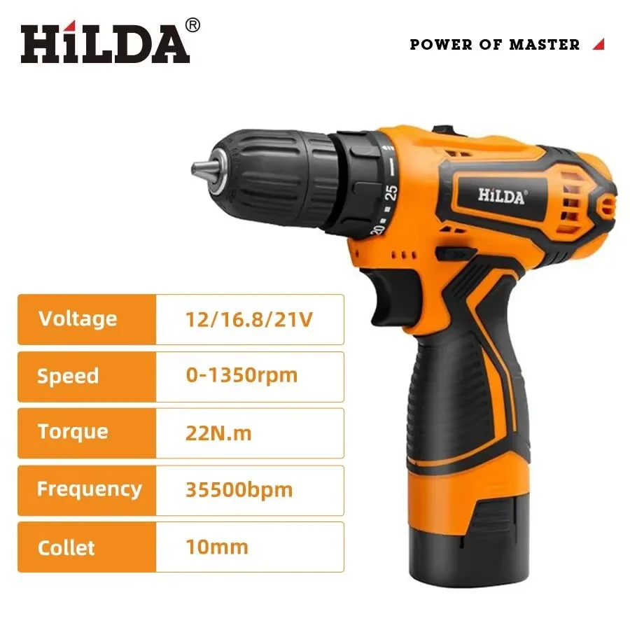 Power Tools You Must Have - HILDA 12V/16.8V コードレスドリル、LEDライト付きコンパクト電動ドライバー、DIY必需品のポータブル電動工具