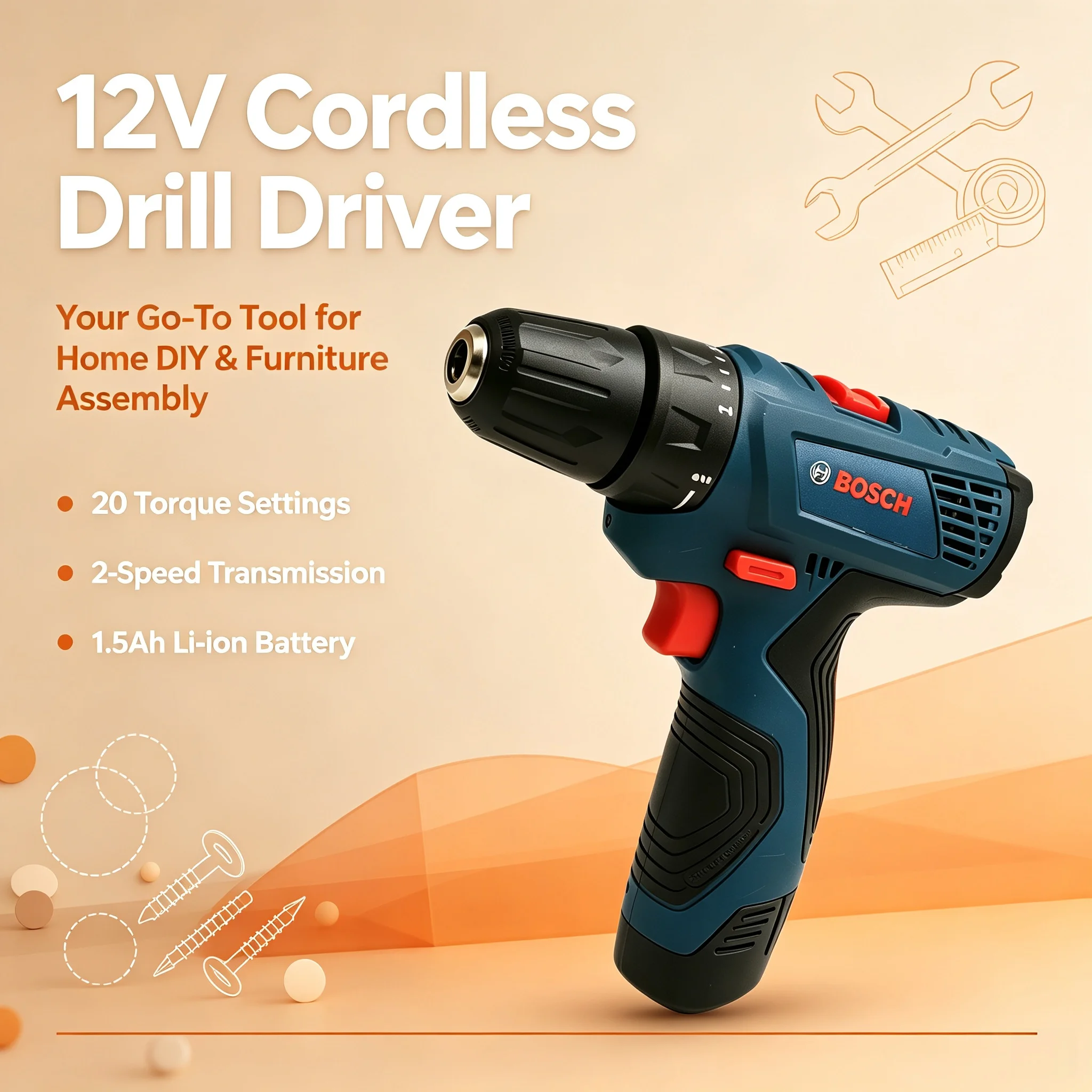 Power Tools Hand Tools - ボッシュ GSR120 多機能ハンドドリル、12Vコードレス家庭用電動工具、DIY作業に最適