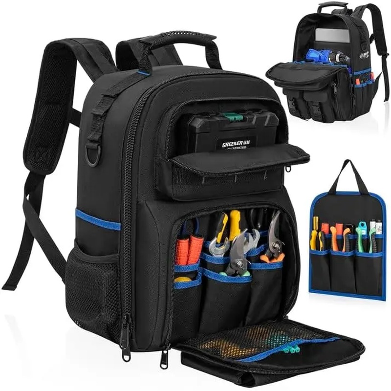 頑丈なツールバックパック、パッド入りショルダーストラップ、取 - Power Tools Band のレビューと価格
