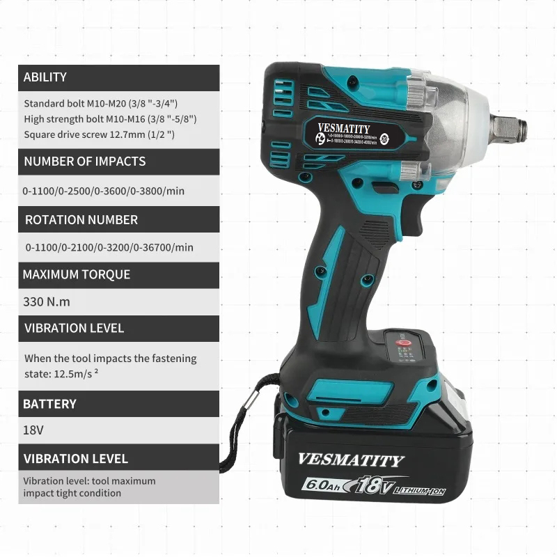 ブラシレスコードレスレンチツールセット、330Nmトルク、大 - Power Tools Battery Repair のレビューと価格